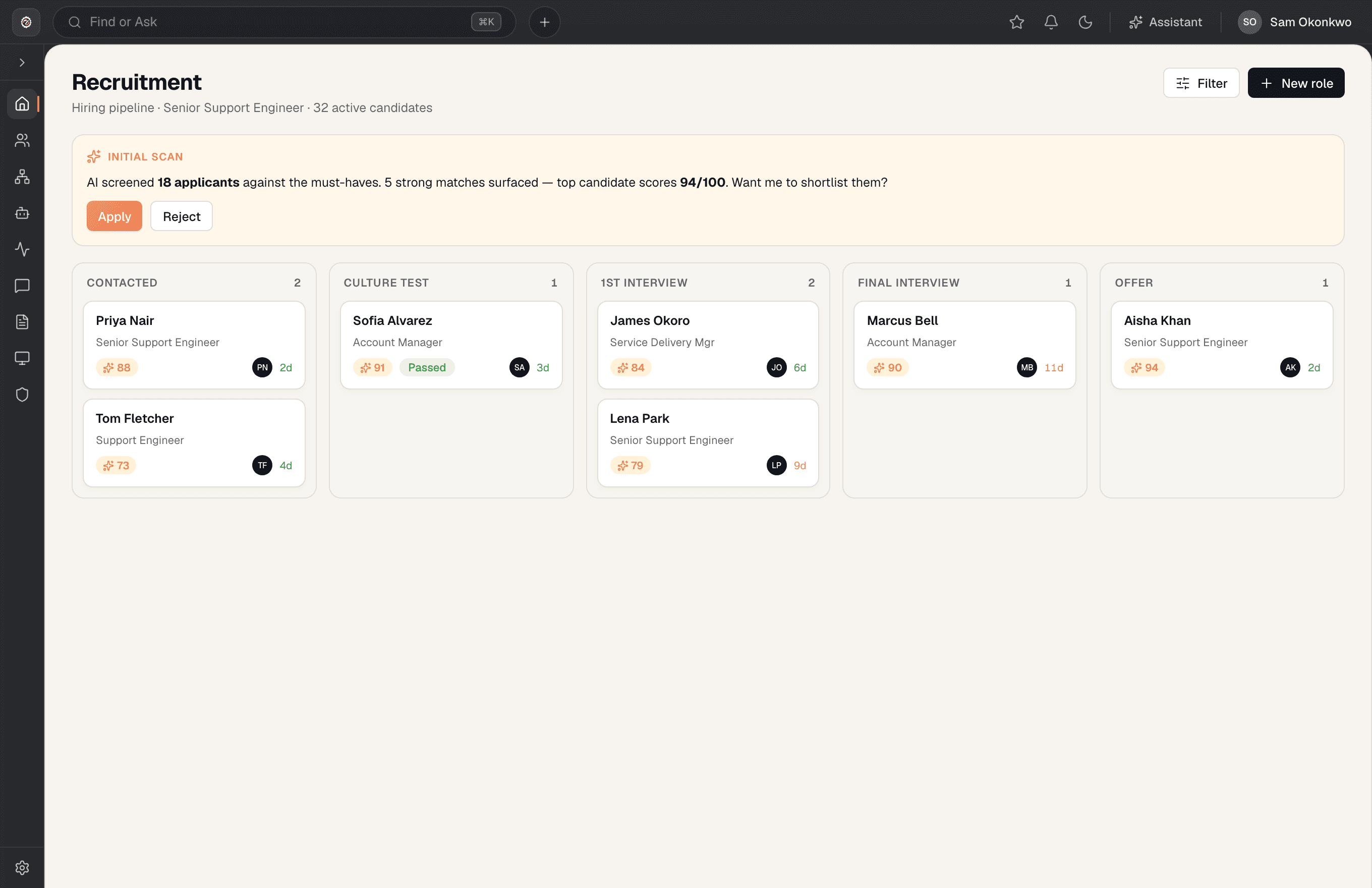 Team O/S — recruitment pipeline with AI candidate screening